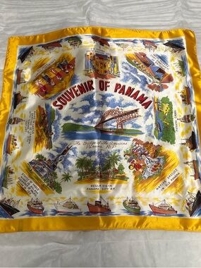 Souvenir of Panama Yellow Border Scenic Silk Scarf